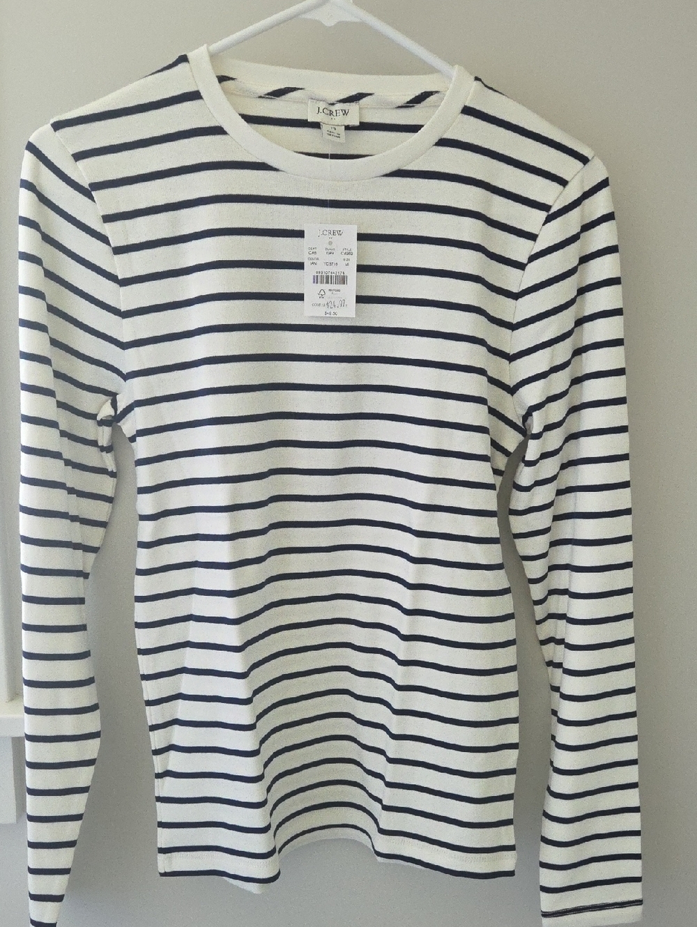 J. Crew Factory Ivory Antique Navy Long-sleeved Striped Everyday Tee - Size M